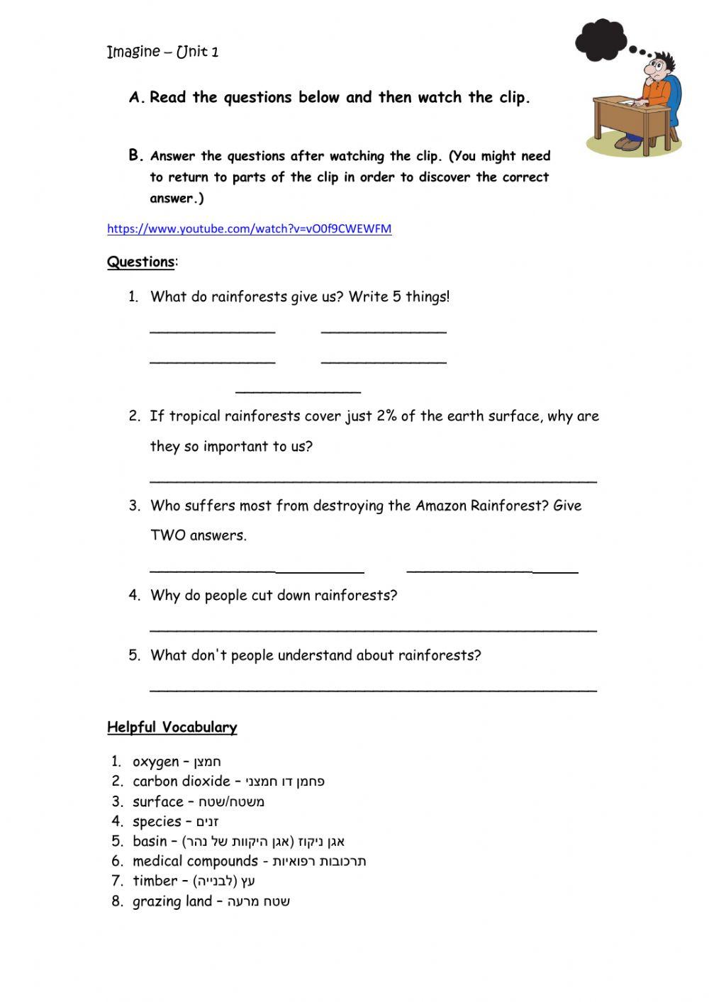 Save the Amazon Rainforrest - Worksheet