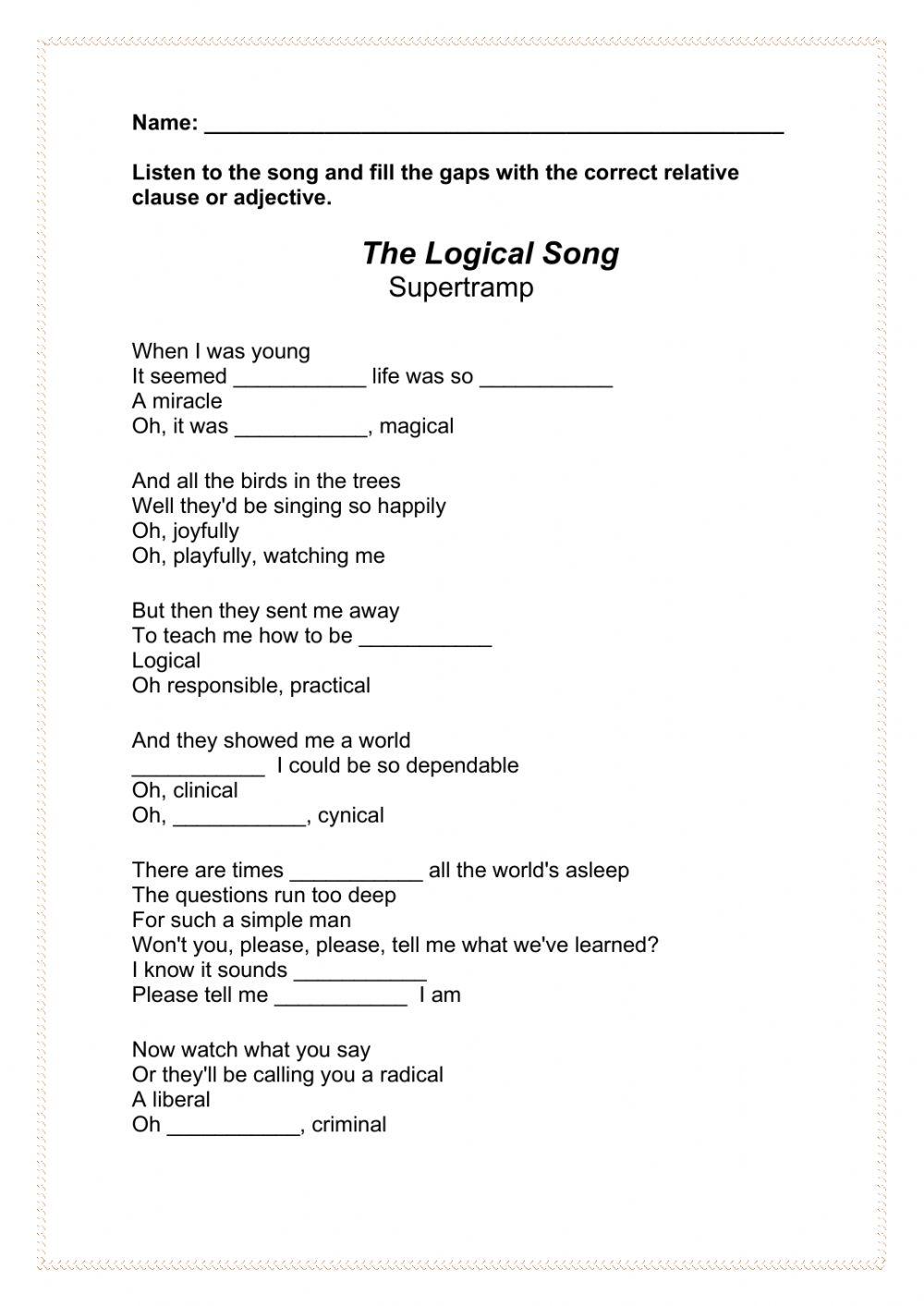 Relative clauses the logical song by supertramp 6051172