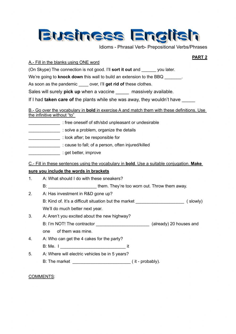 Bus Eng - Ph Verbs etc