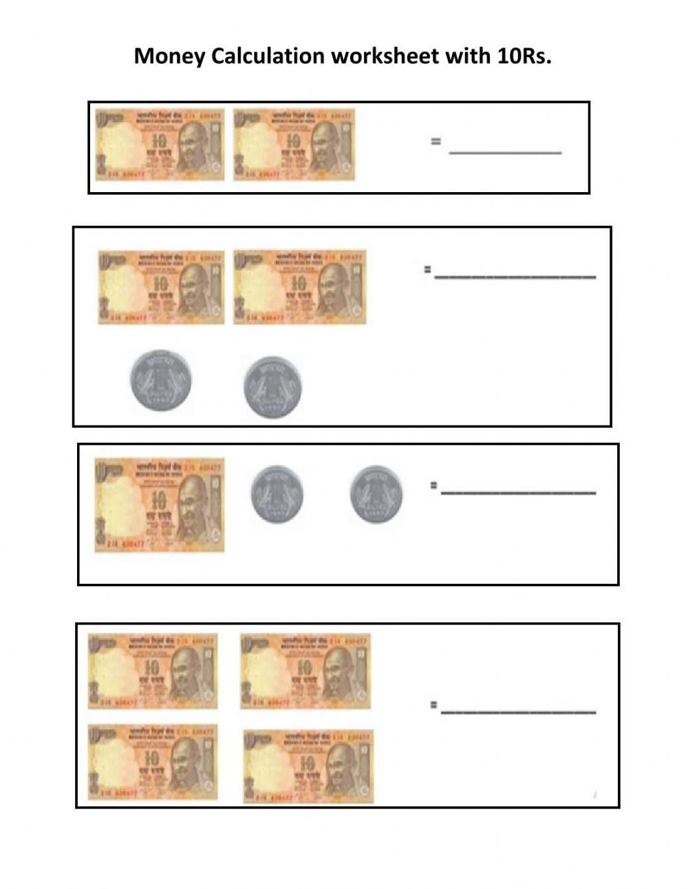 Money calculating 10 Rs notes and 1 re.coins