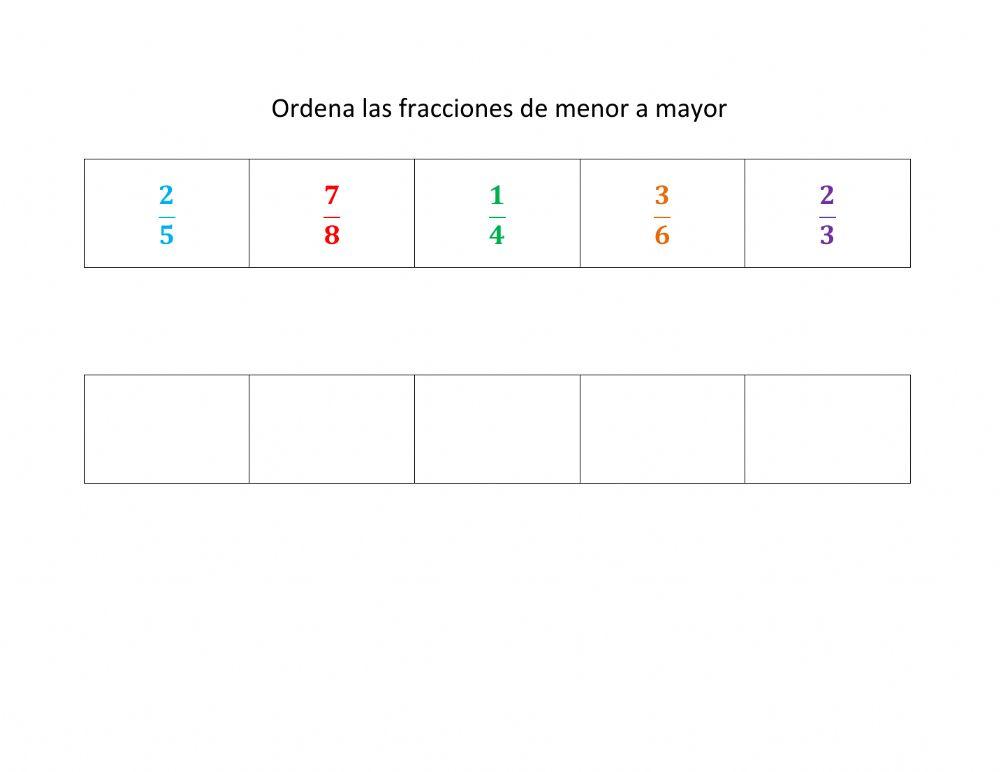 Ordena las fracciones