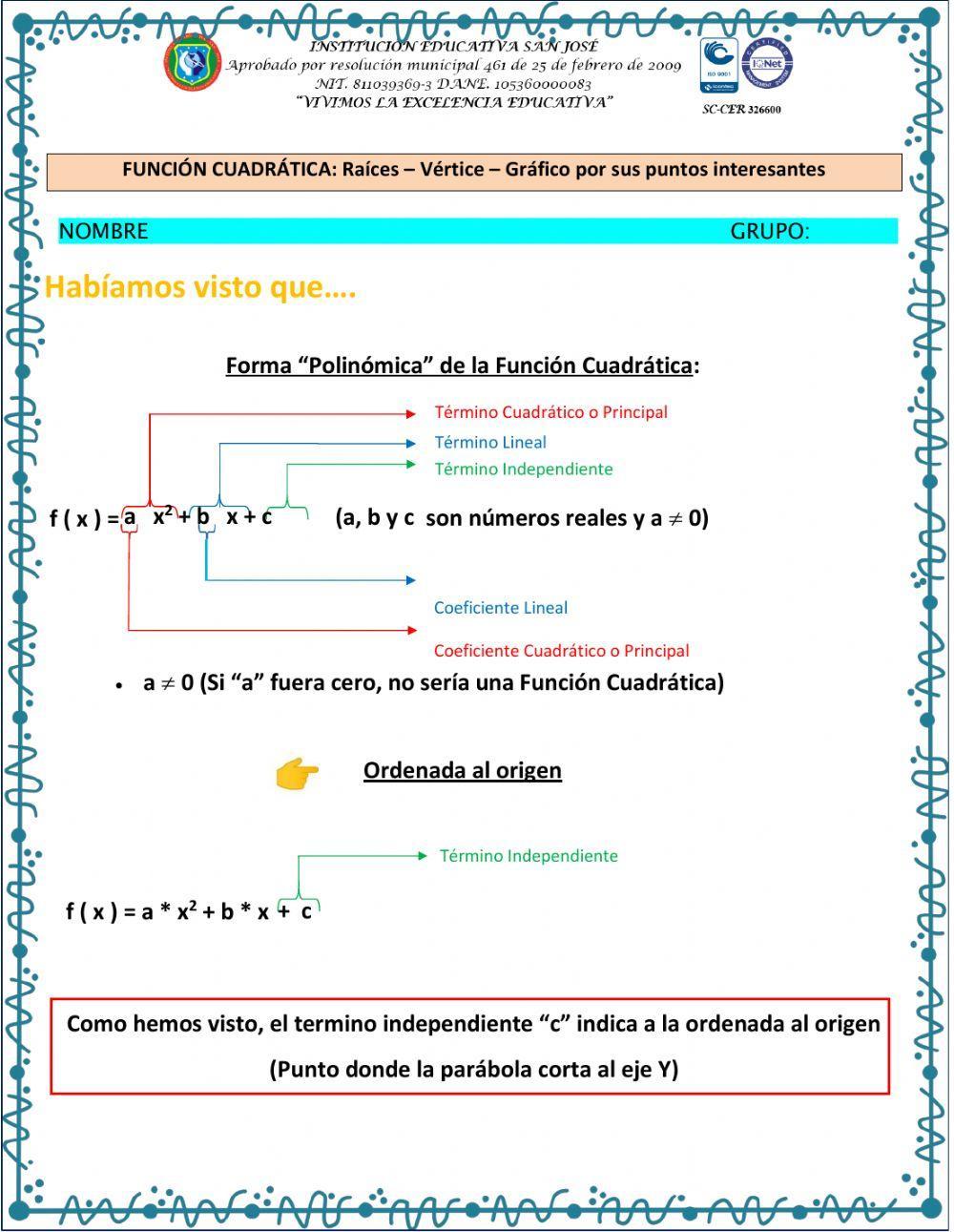 GRAFICA FUNCION CUADRÁTICA
