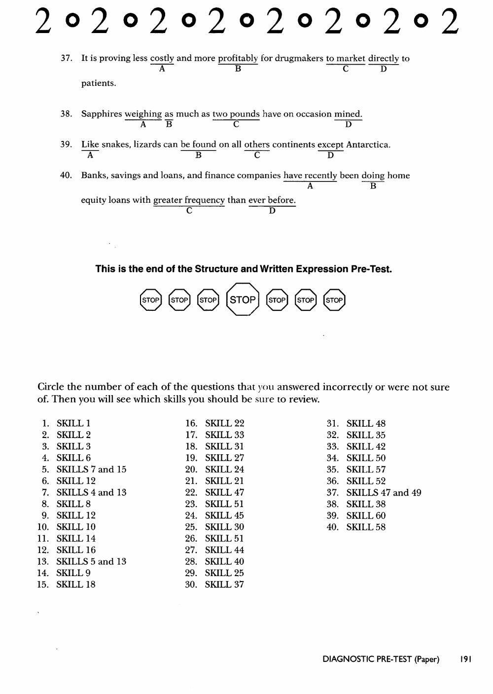 Structure Diagnostic TOEFL Pre-Test