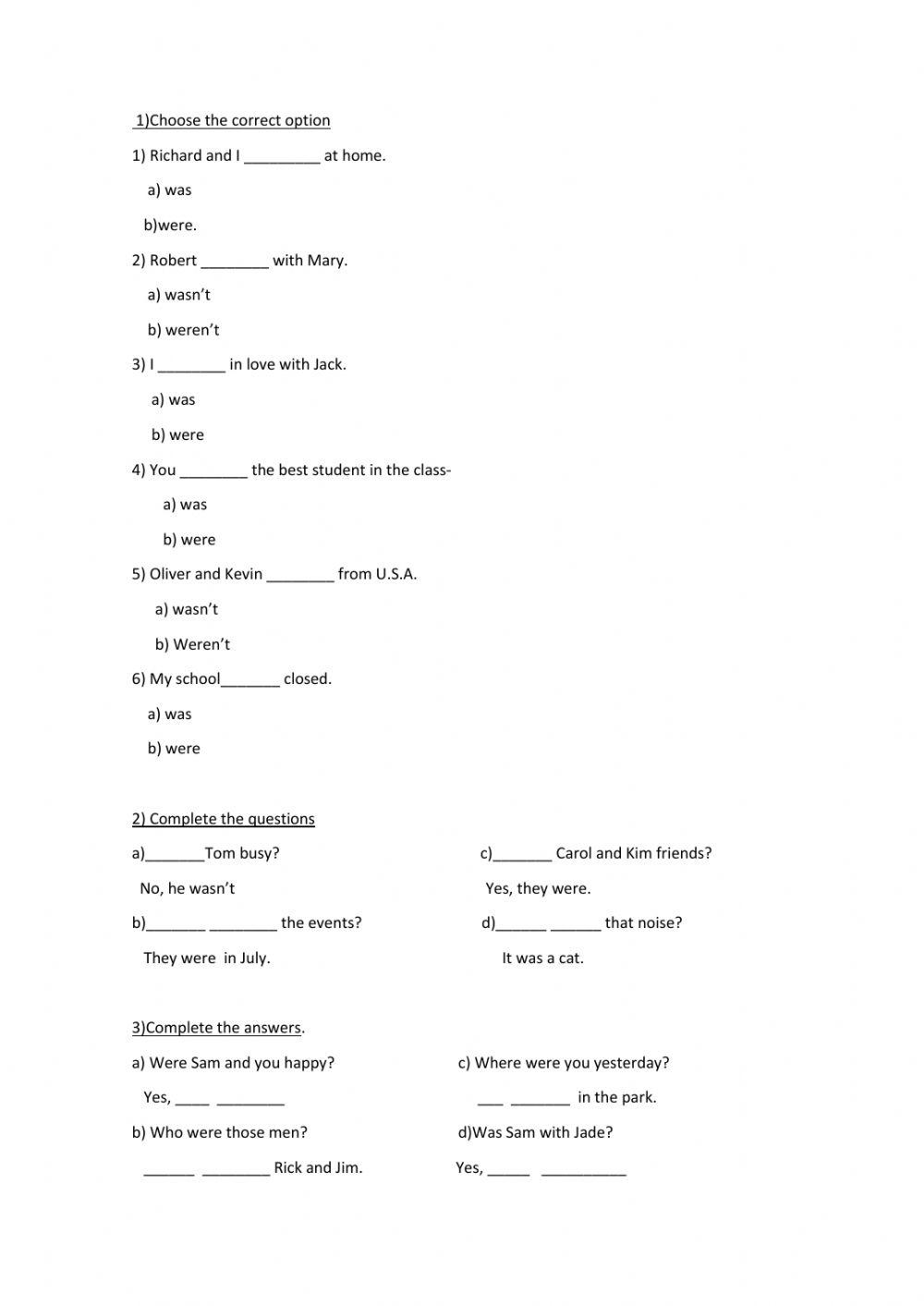 Verb to be in the Past 2