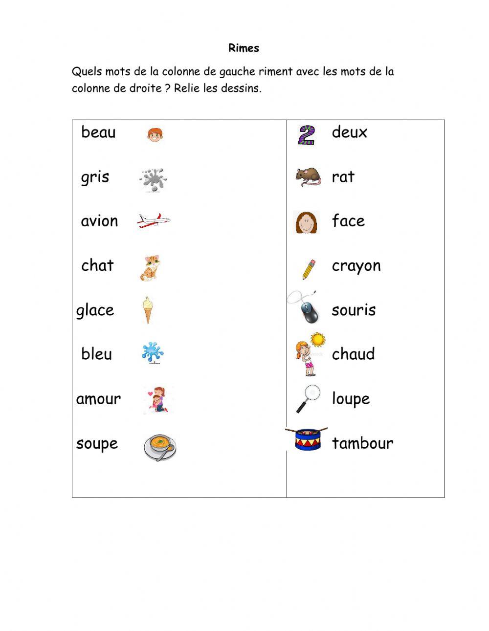 Les rimes worksheet | Live Worksheets