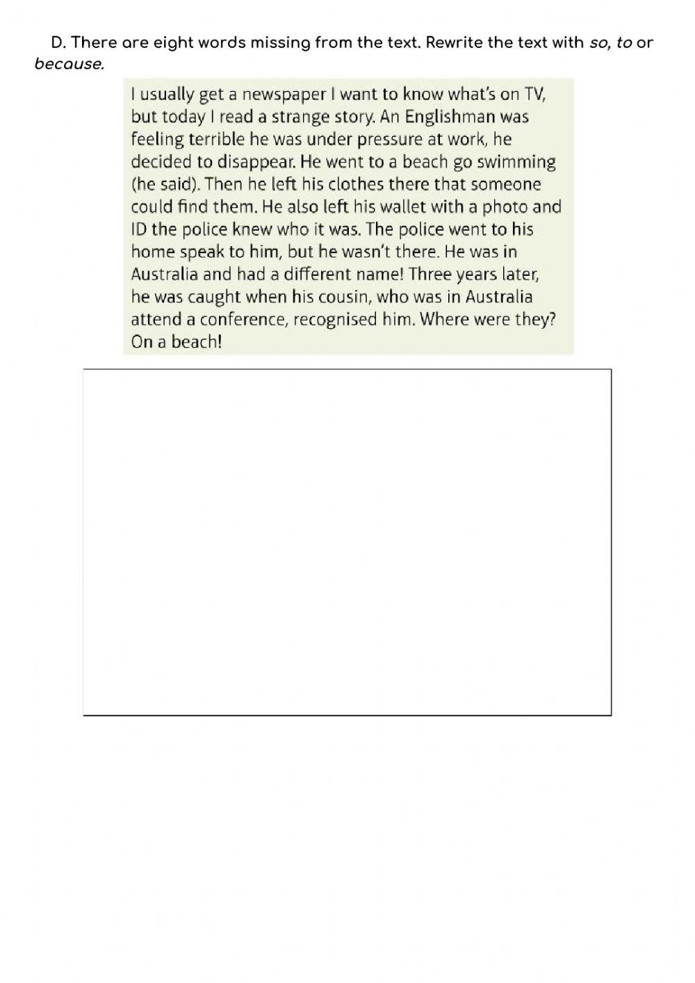 Used to- so, to, because