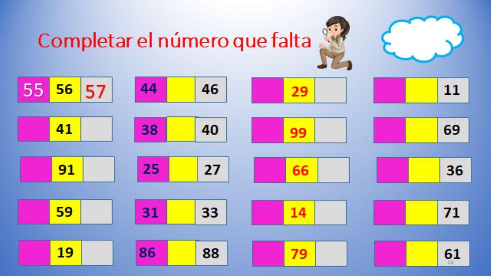 Practica de los números anterior y posterior