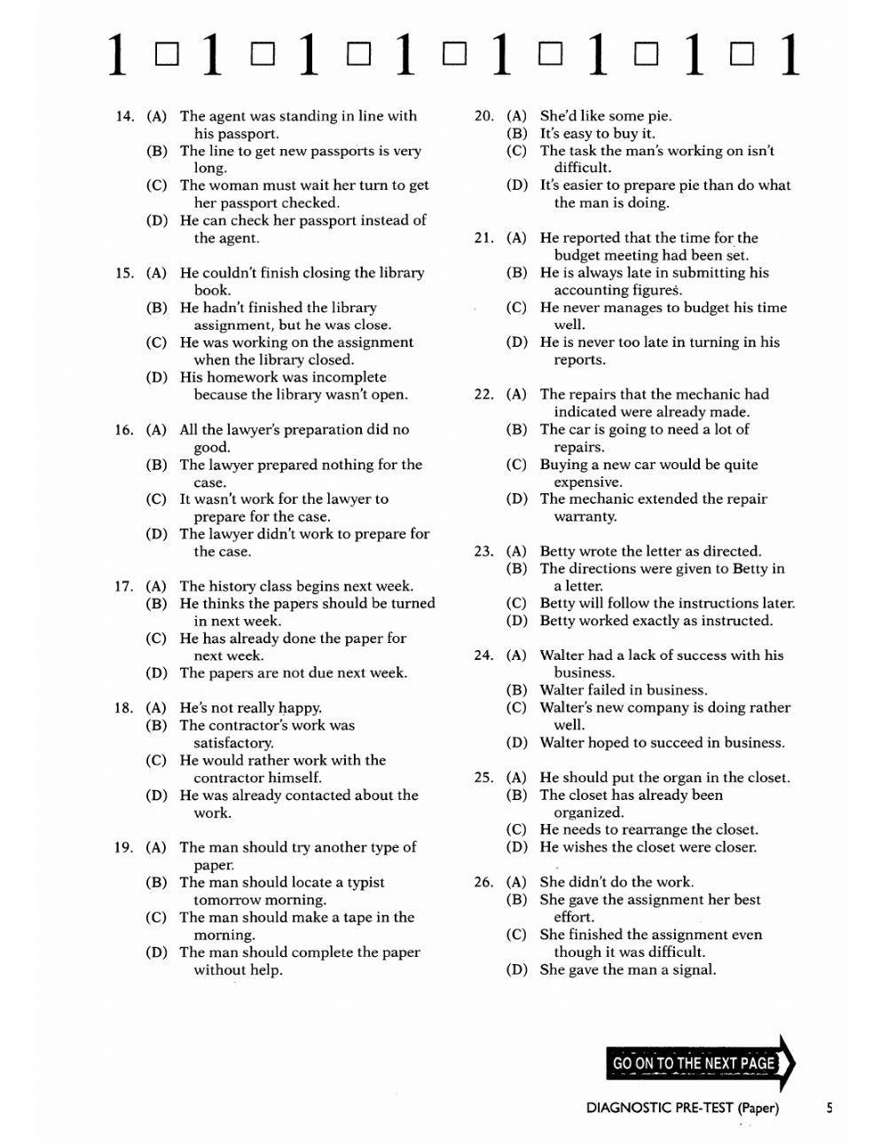 Listening Diagnostic TOEFL Pre-Test