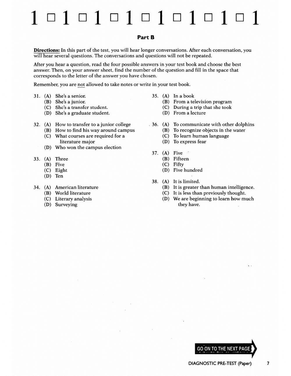 Listening Diagnostic TOEFL Pre-Test