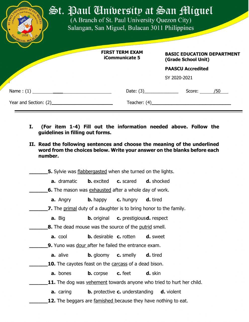1st term exam iCommunicate 375776 CarloVillegas Live