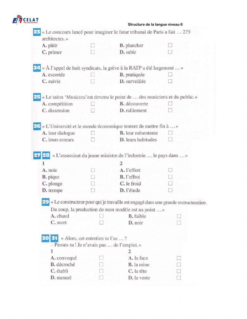 Celat- structure de la langue niveau 6