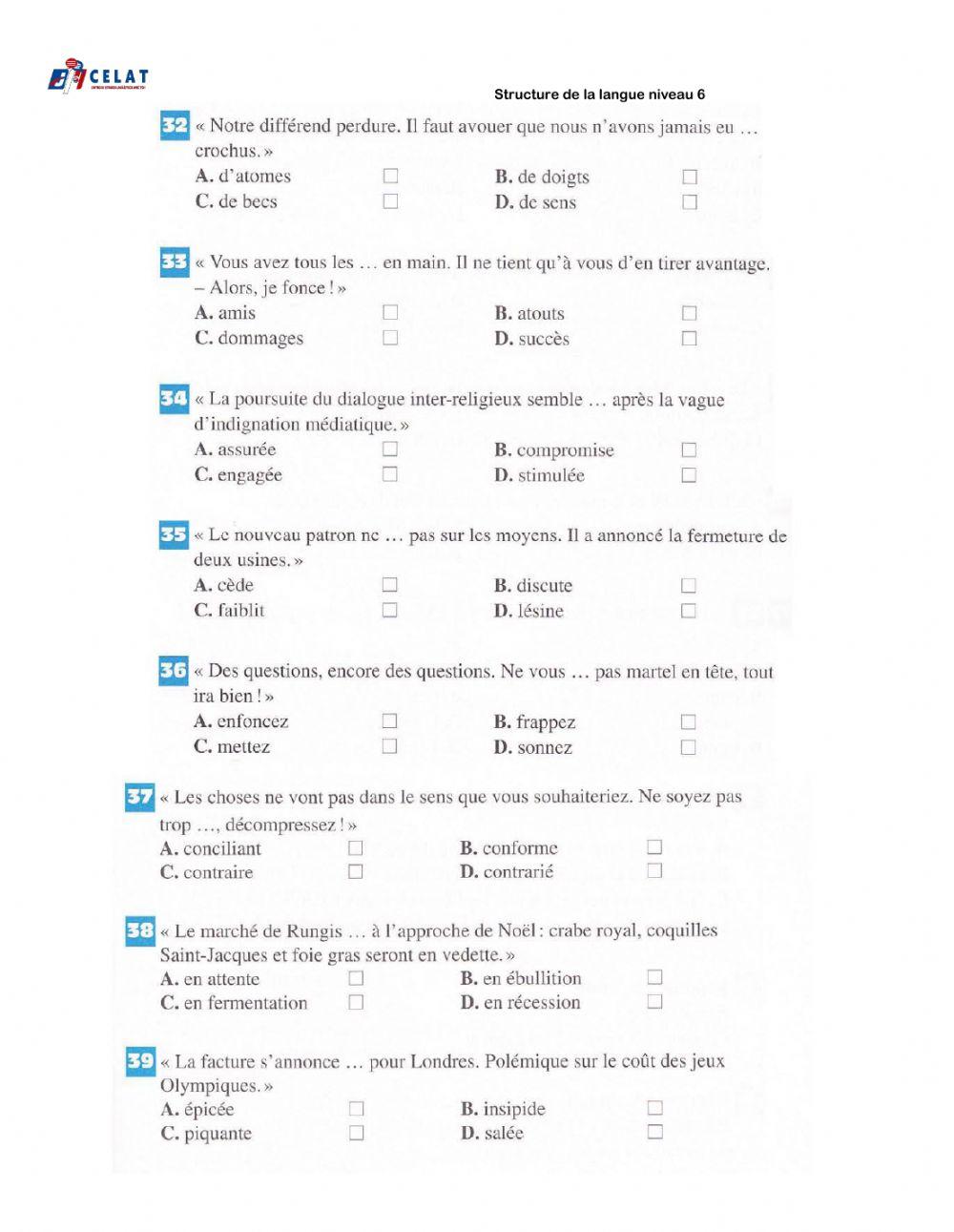 Celat- structure de la langue niveau 6