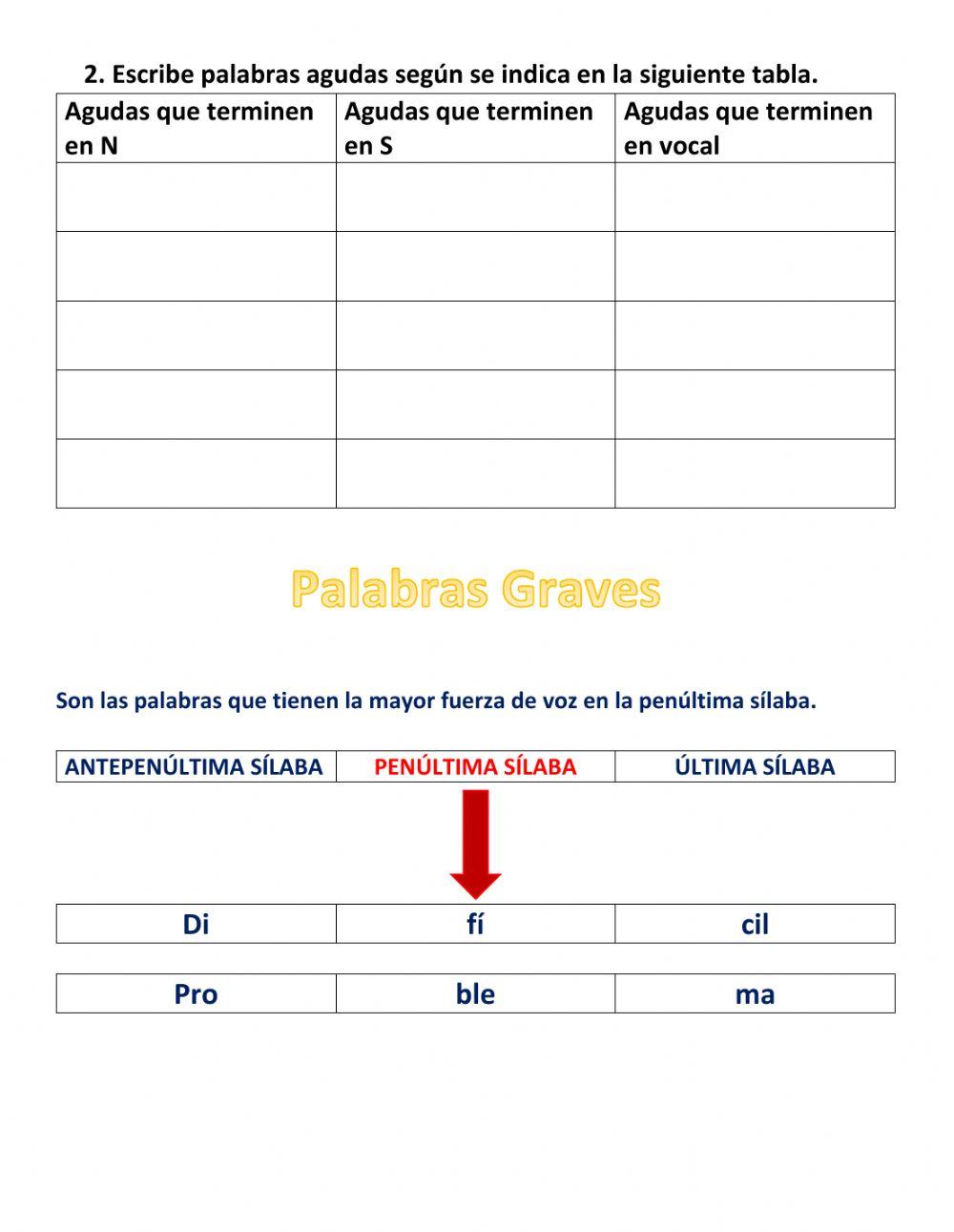 Palabras agudas y graves exercise | Live Worksheets