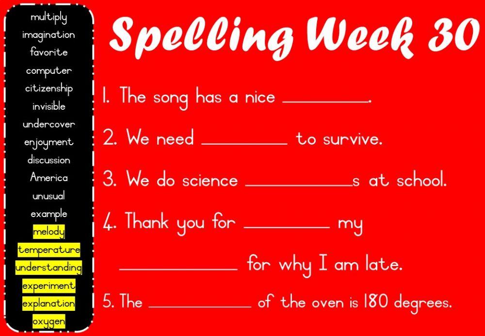 Spelling Wednesday Week 30