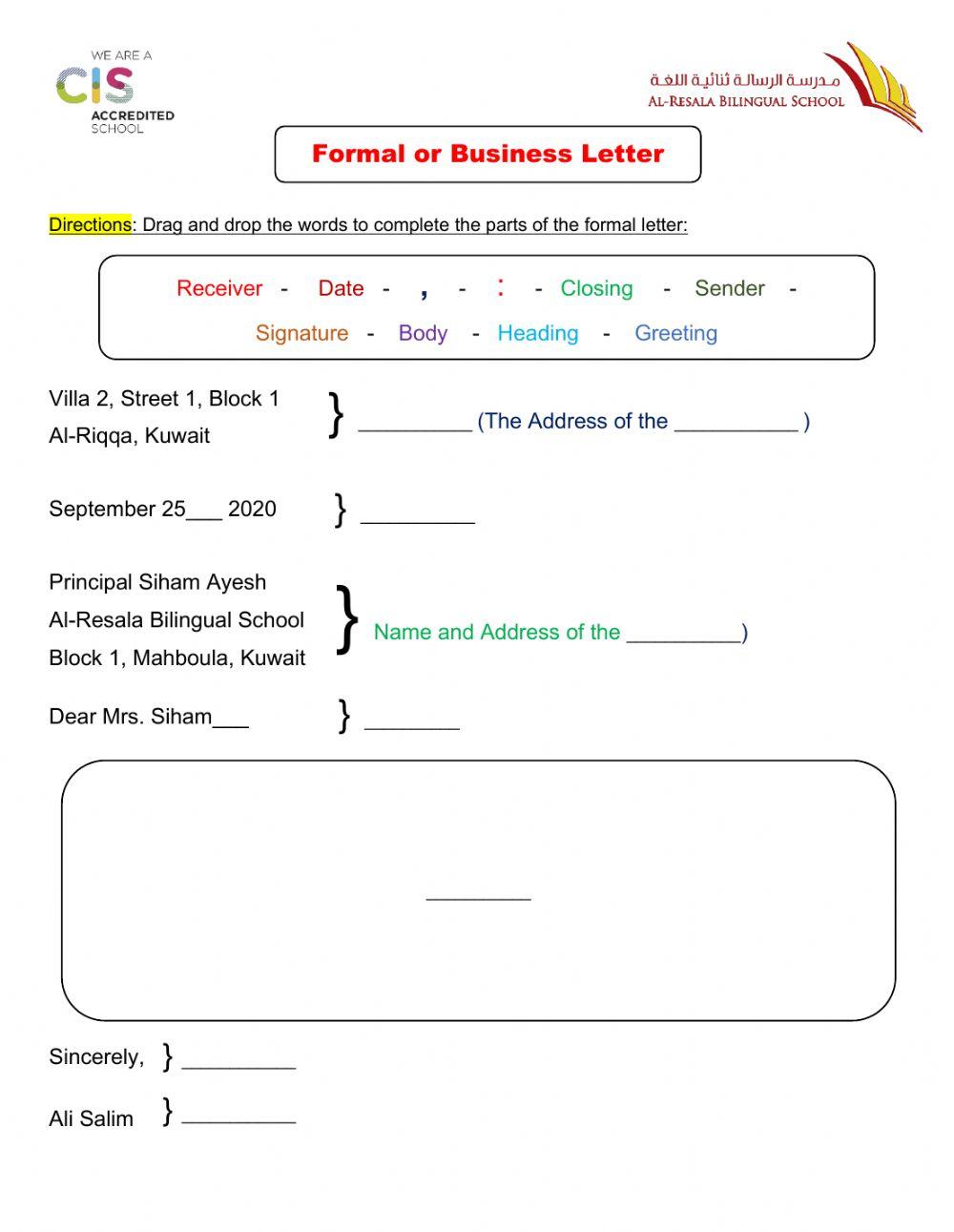 Parts of Formal Letter