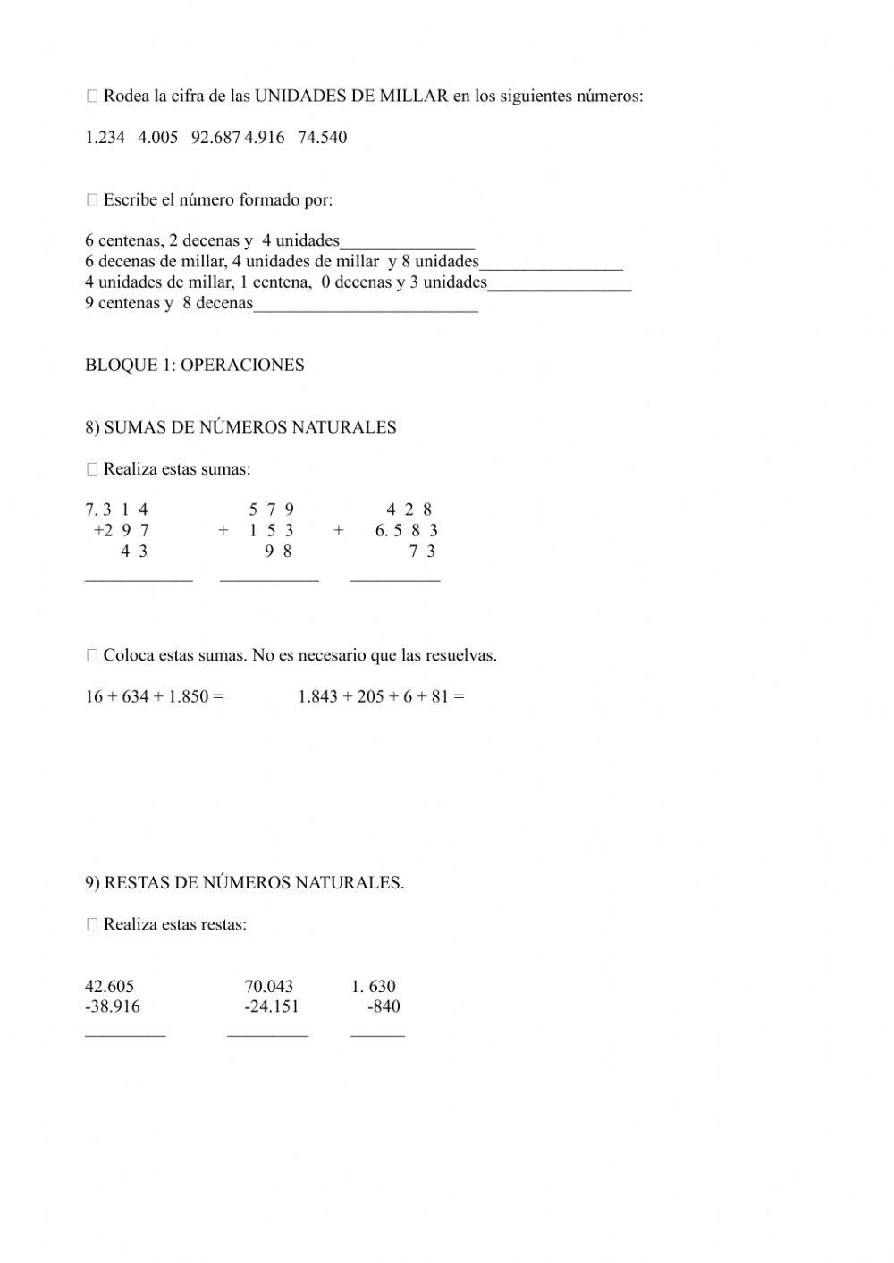 Prueba inicial 4º EP MAT primera parte