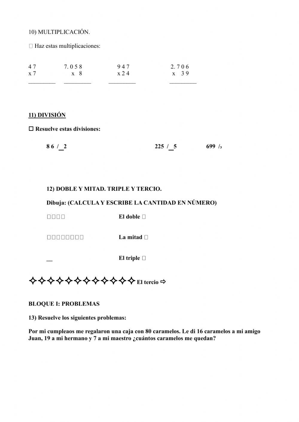 Prueba inicial 4º EP MAT primera parte