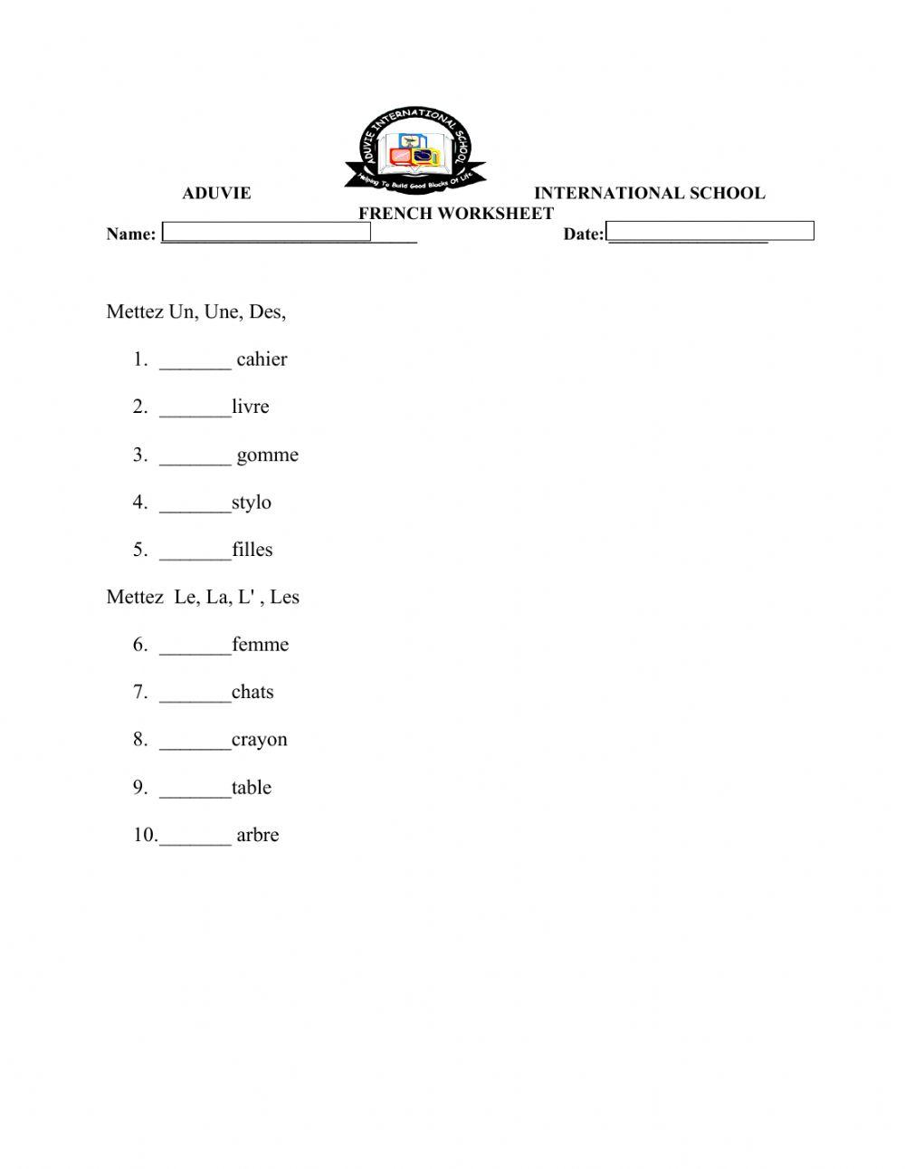 The indefinite and definite Articles in French