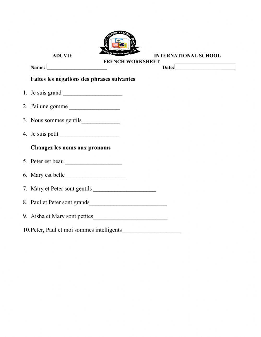 Révision des négations et pronoms