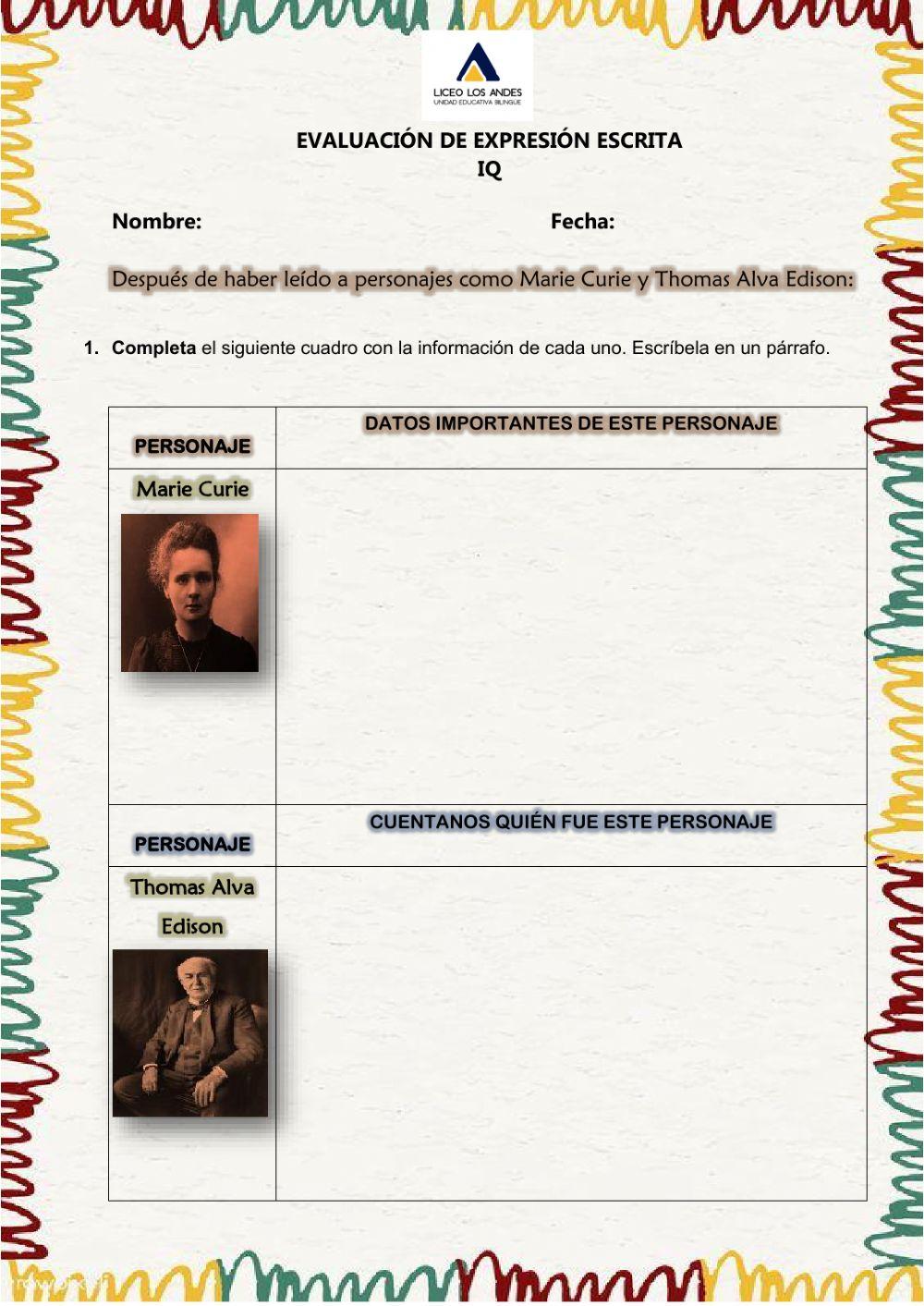 Evaluación de Expresión Escrita