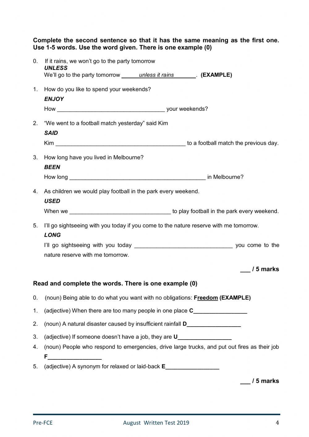 PreFCE Written Assesment November 2022