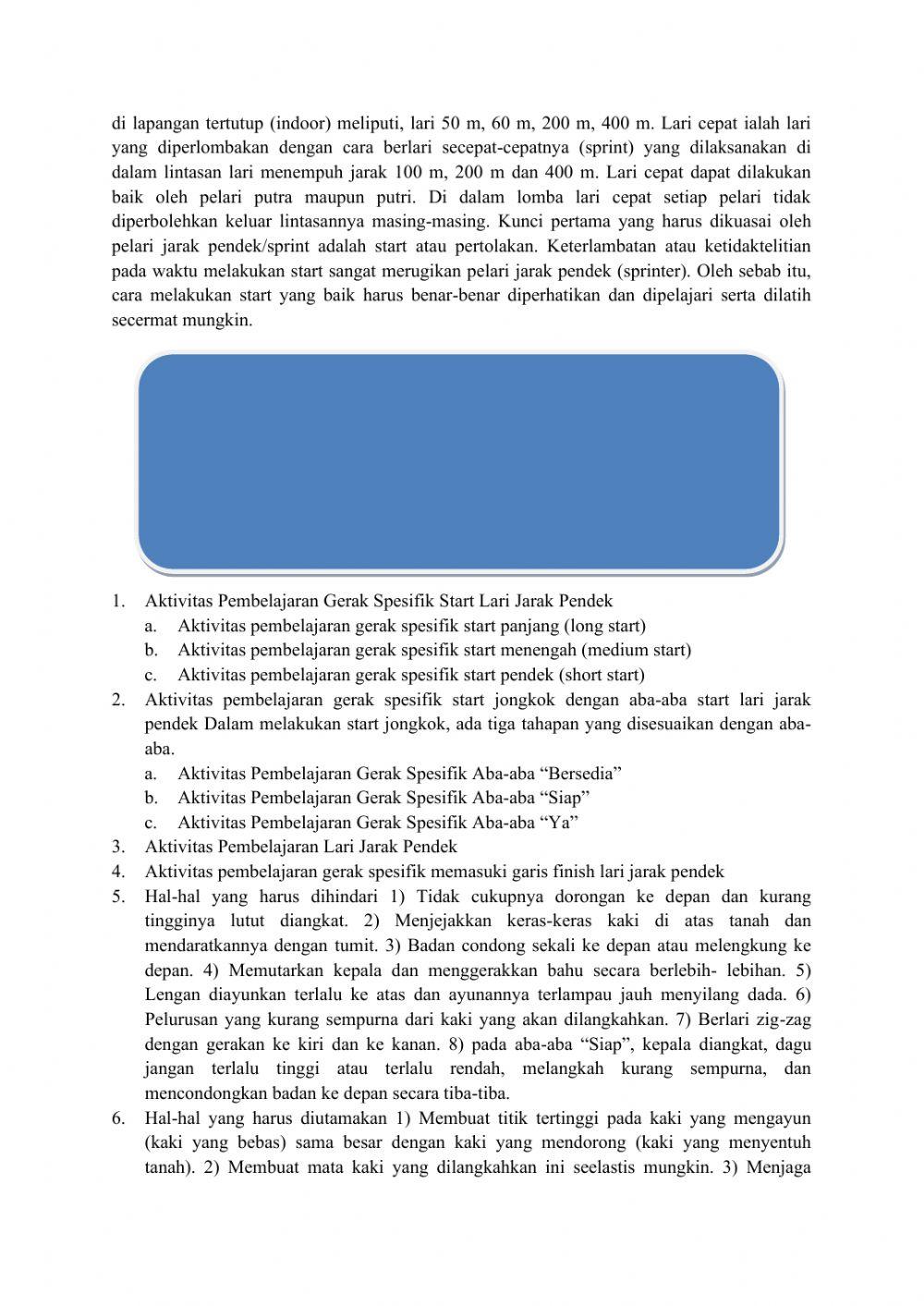 LKPD PJOK kelas VII Materi Lari Jarak Pendek