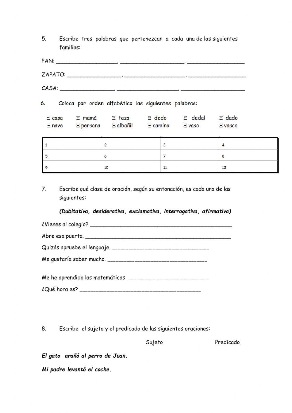 Evaluación inicial Lengua 6º