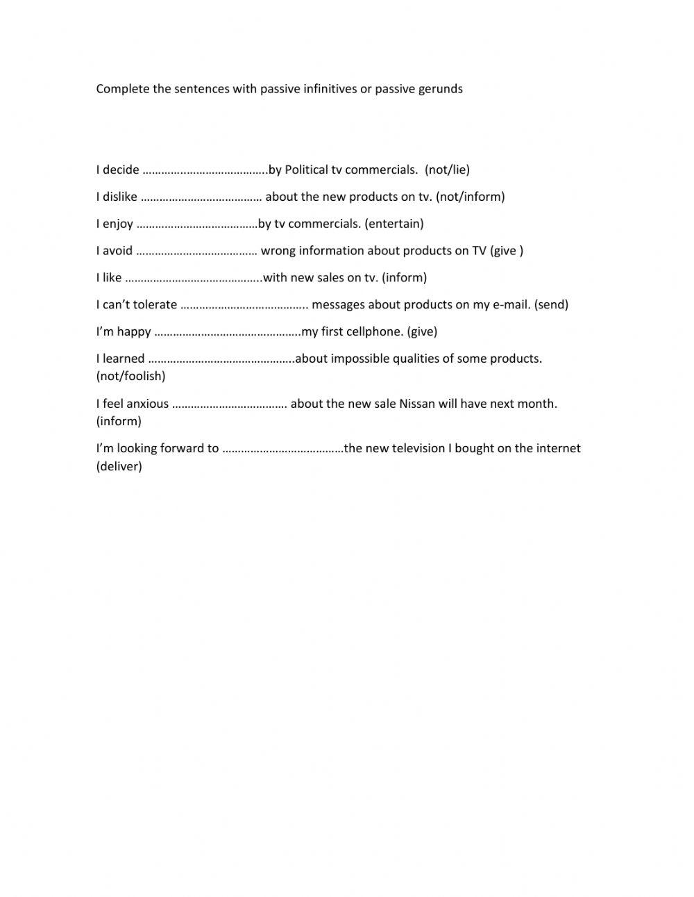 Passive gerunds and infinitives