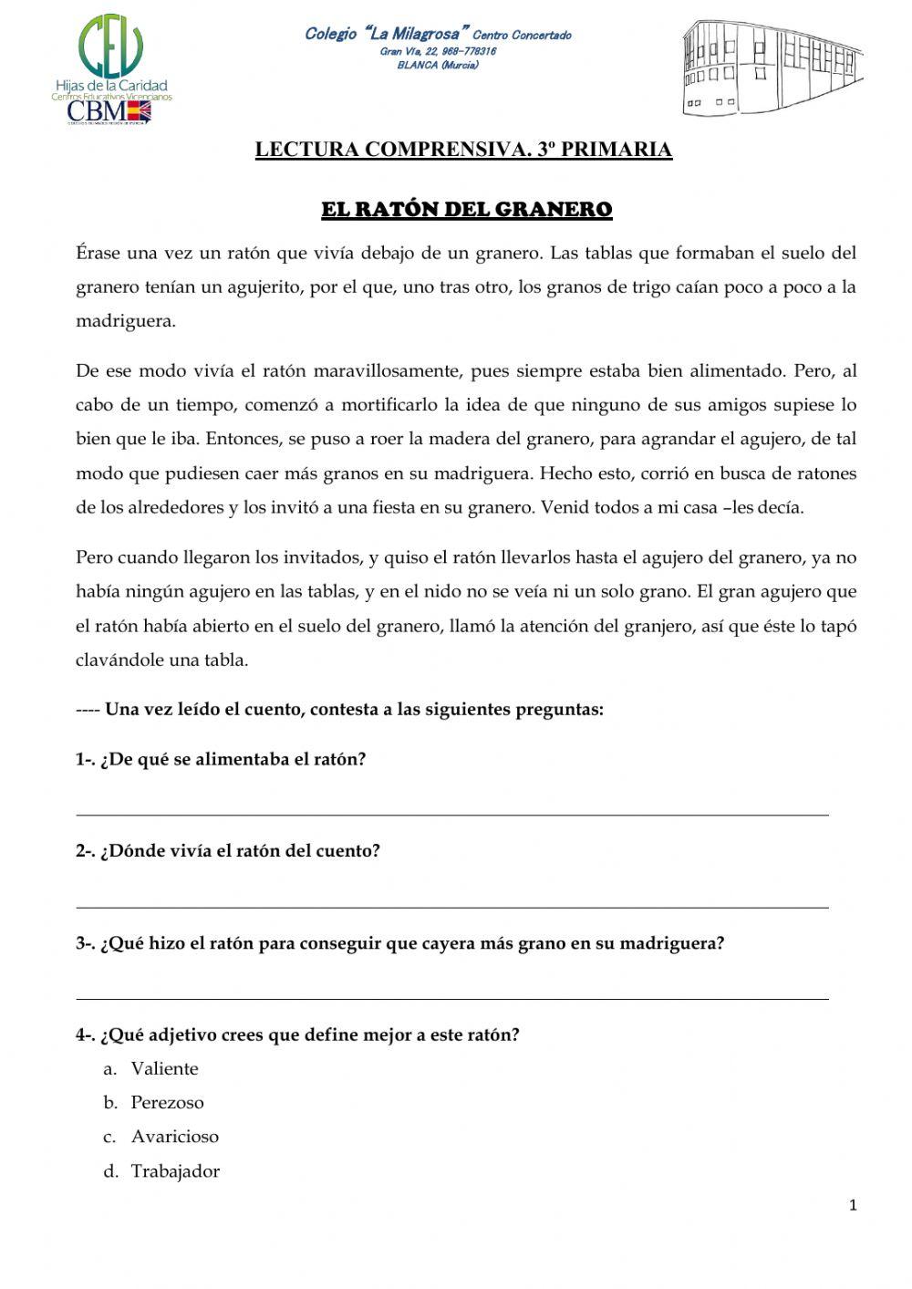 LECTURA COMPRENSIVA 3º PRIMARIA. EL RATON DEL GRANERO