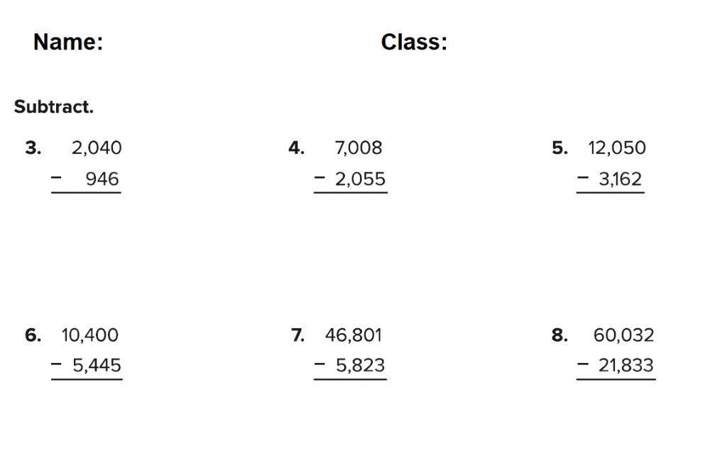 Subtract across zeros worksheet Live Worksheets