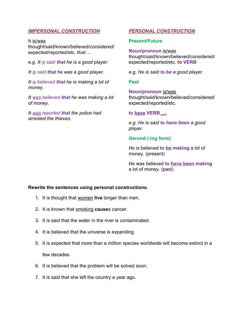 Personal and Impersonal Constructions