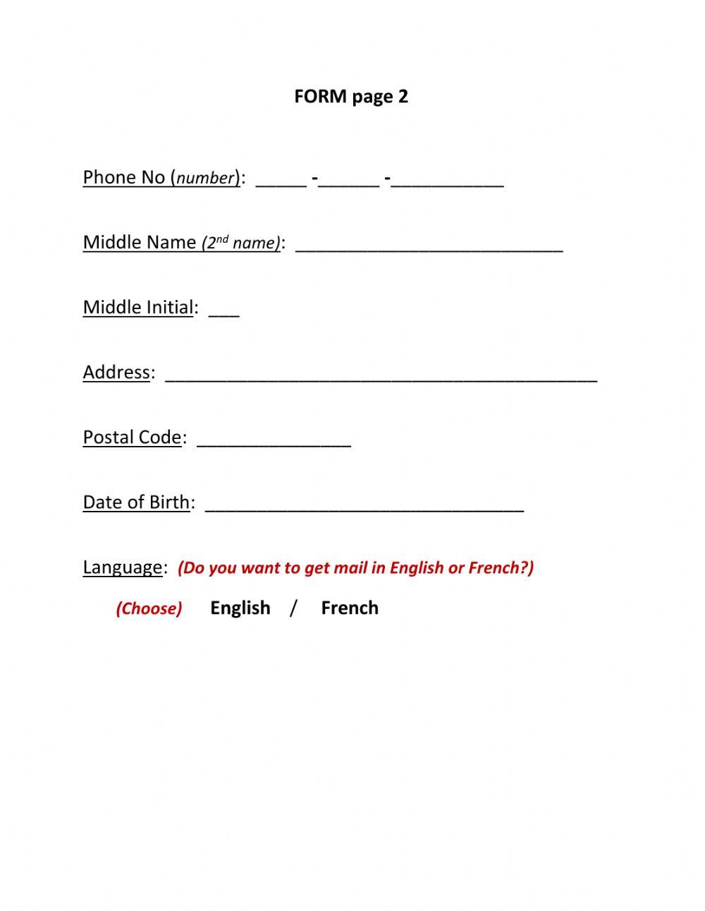 Personal Info -- Form (cont'd page 2) Personal Info -- Form (cont'd page 2)