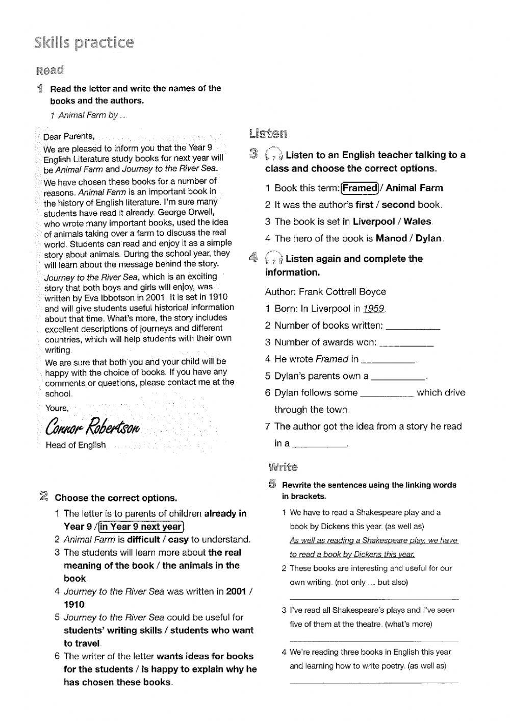 Fourth Year - Class 47 Language Round-up - Skills Practice
