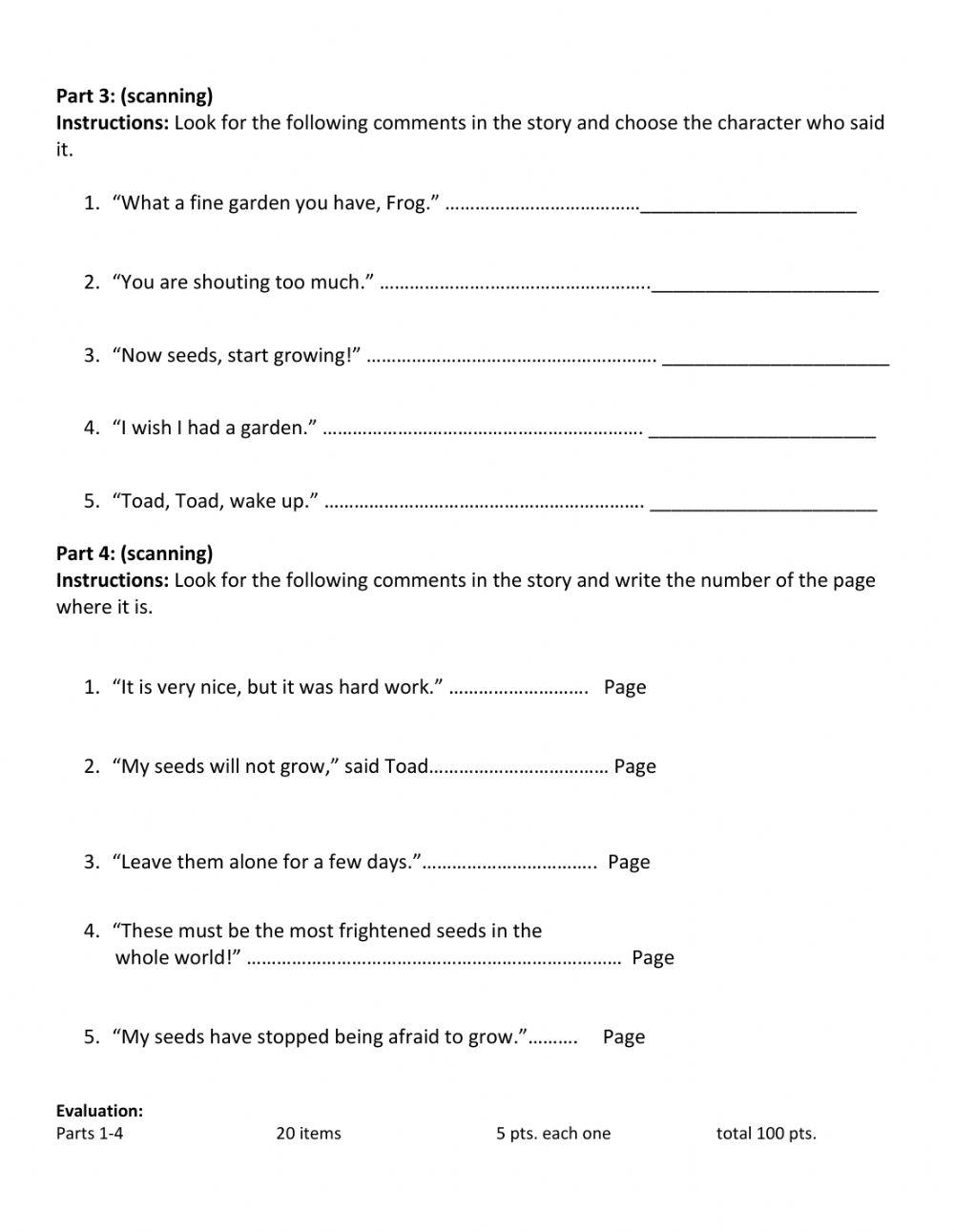 Reading skills -The Garden-