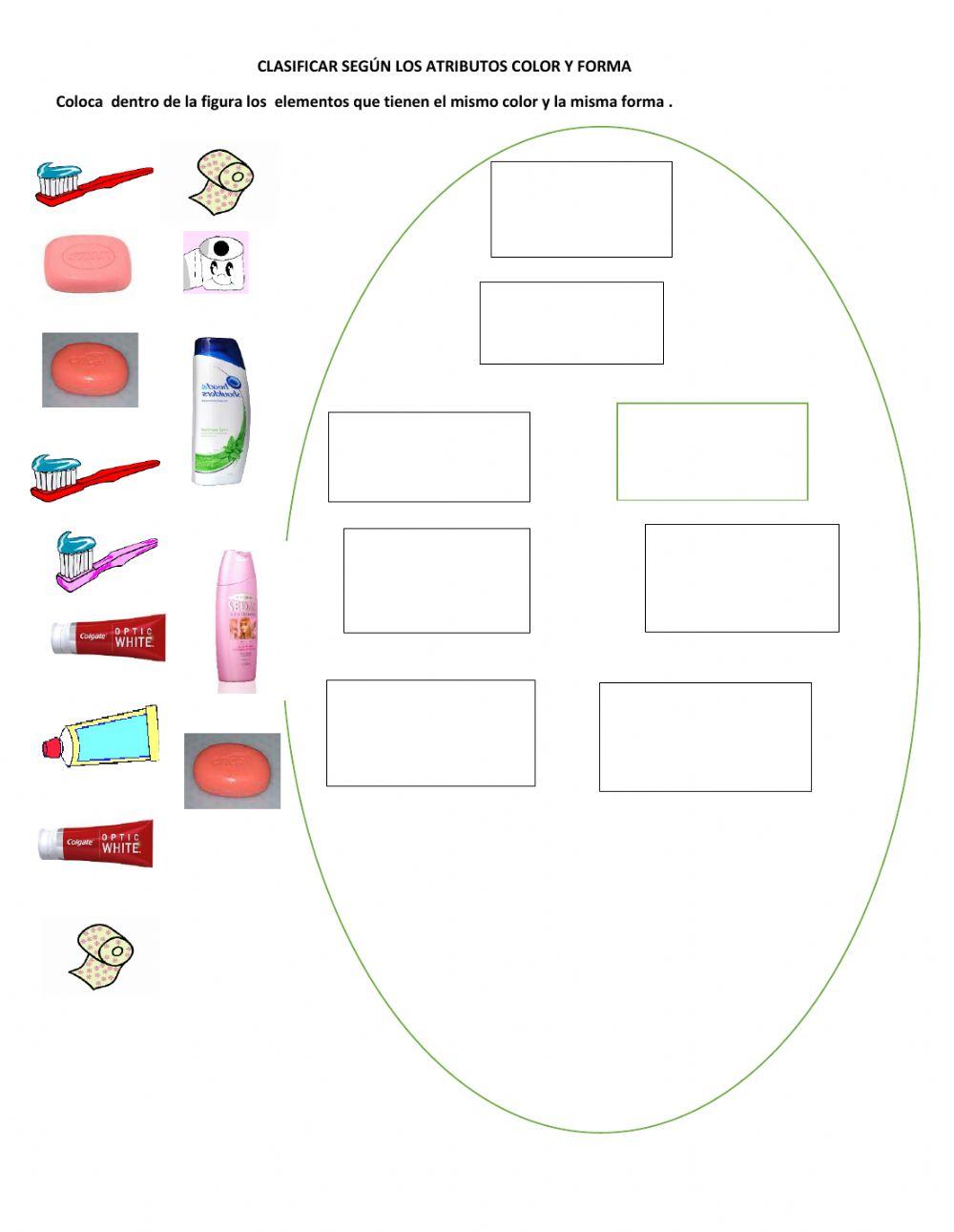 Clasificación de los útiles de aseo forma y color