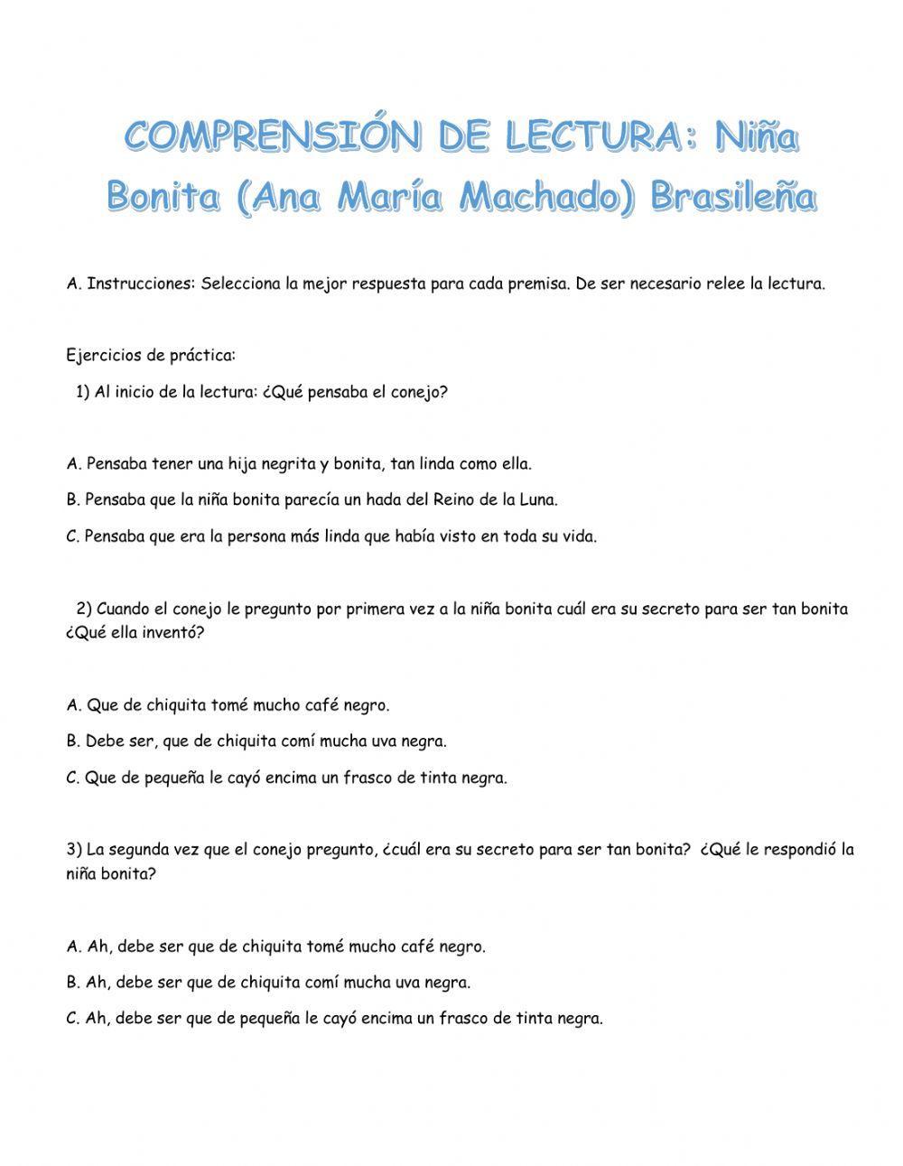 Comprensión lectora Niña bonita