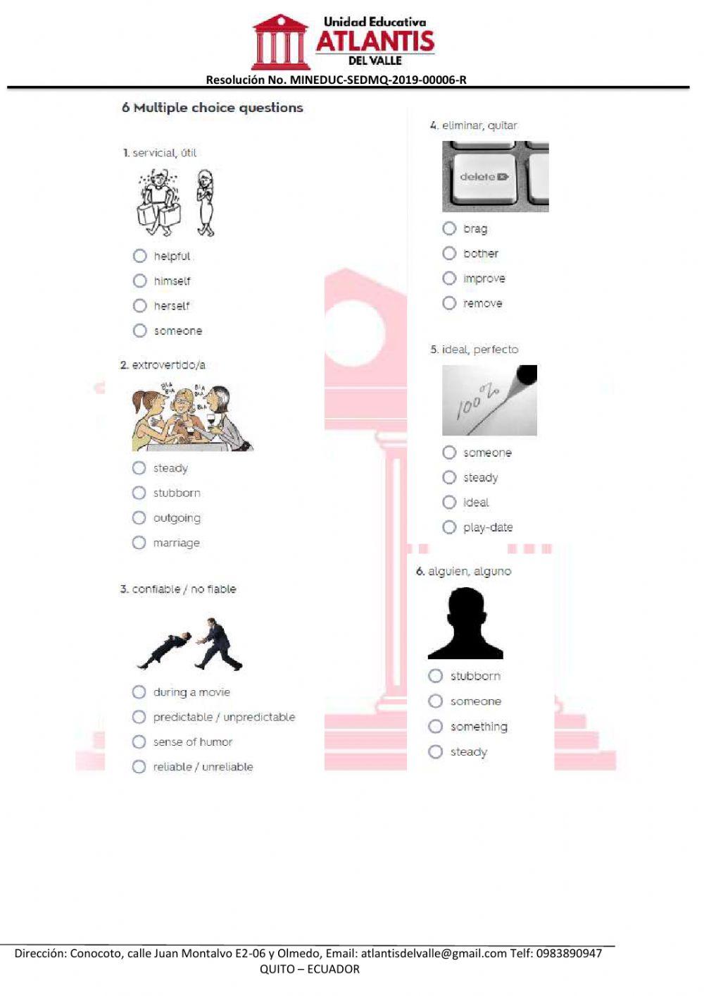 Vocabulary Unit 1 - Intermediate