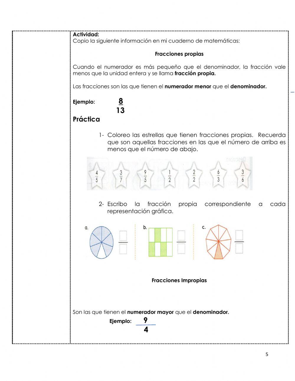 Las fracciones equivalentes, propias e impropias