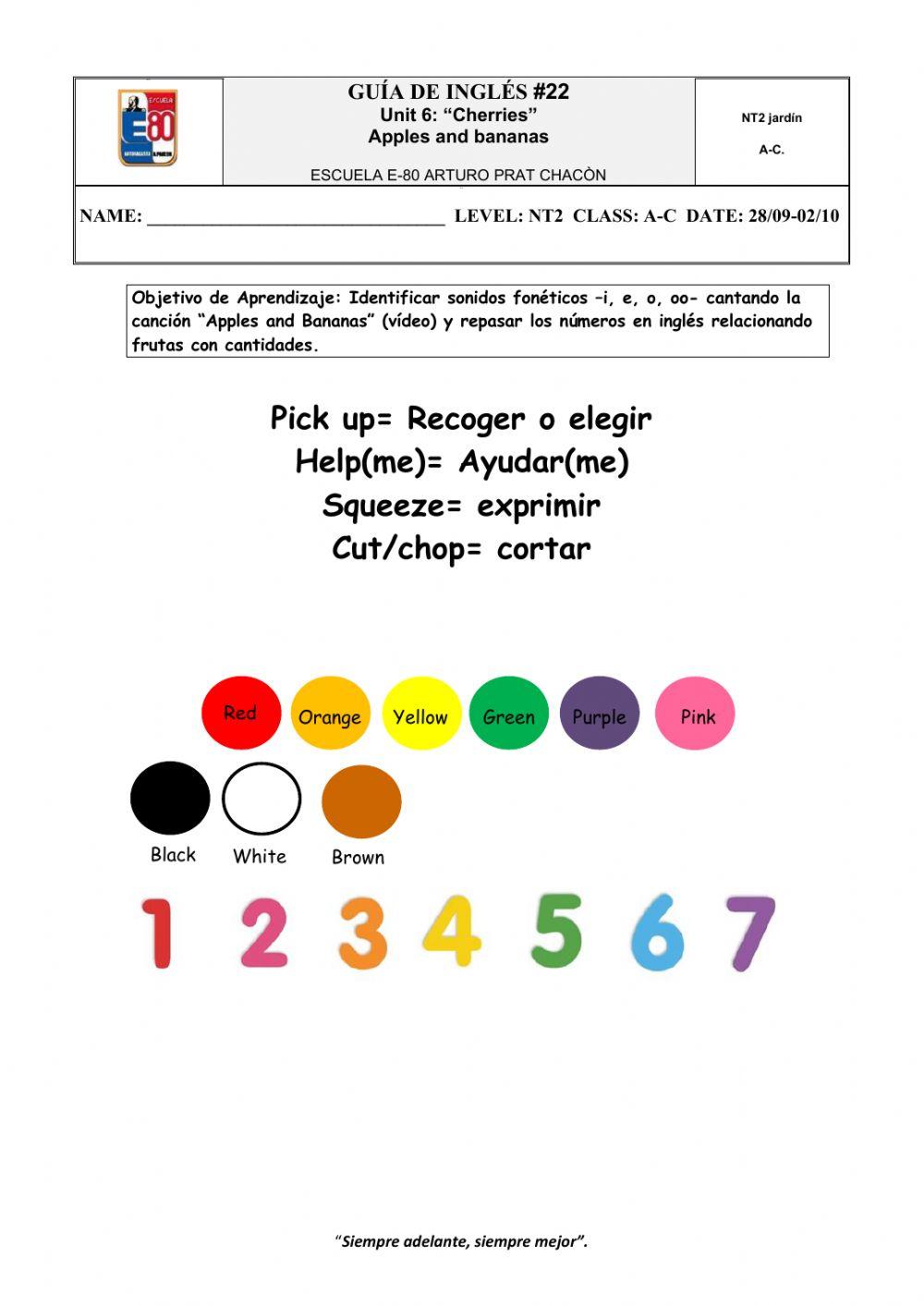WORKSHEET -22 Apples and Bananas for NT2