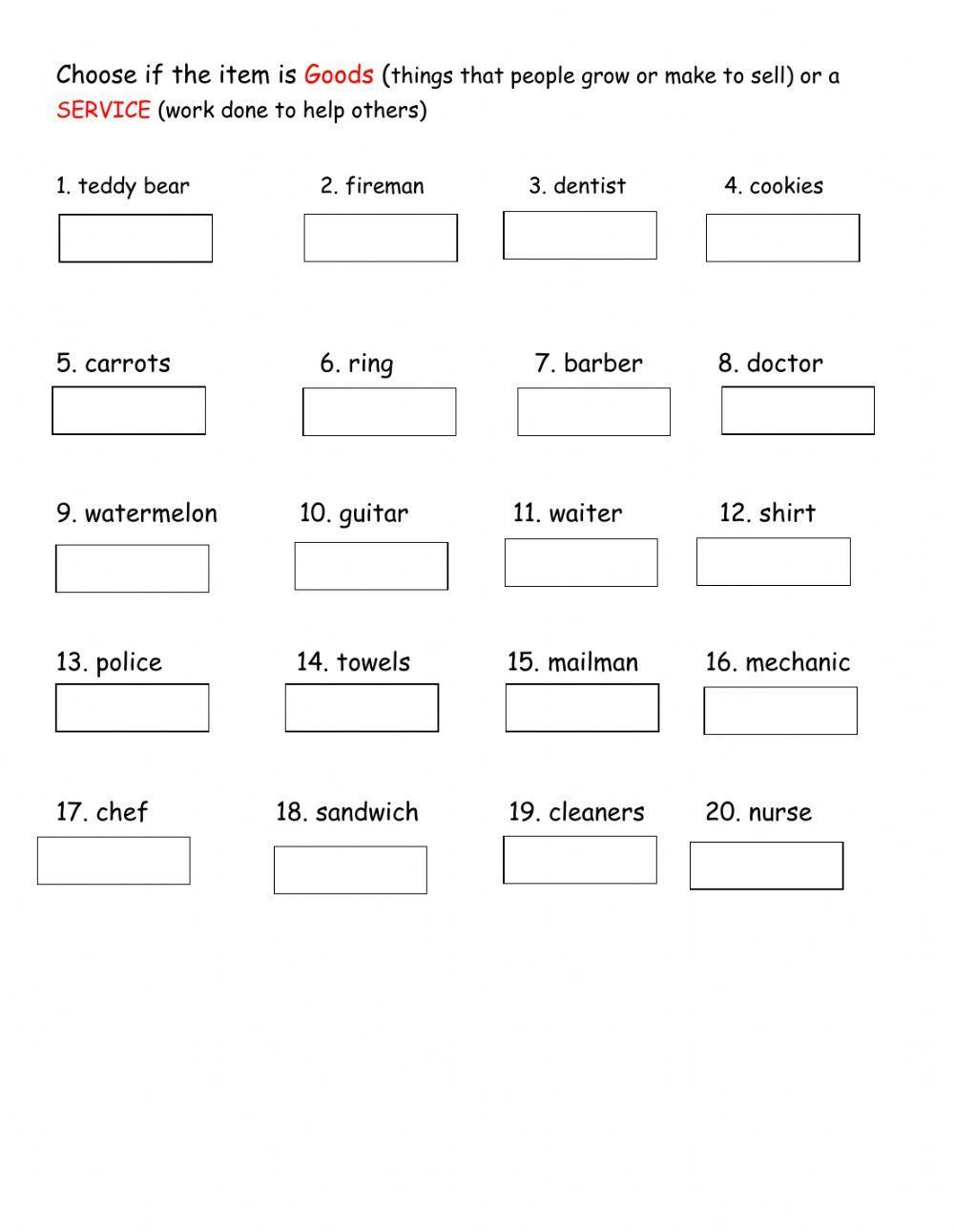 Goods And Services Worksheet For Grade 3 Goods And Services Worksheet For Grade 3