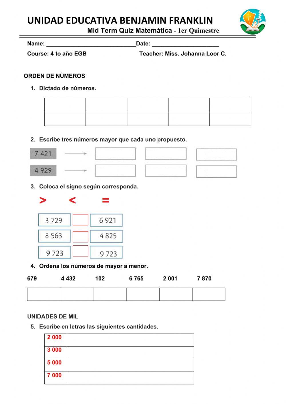 MID TERM QUIZ MATEMATICA 3 online exercise for