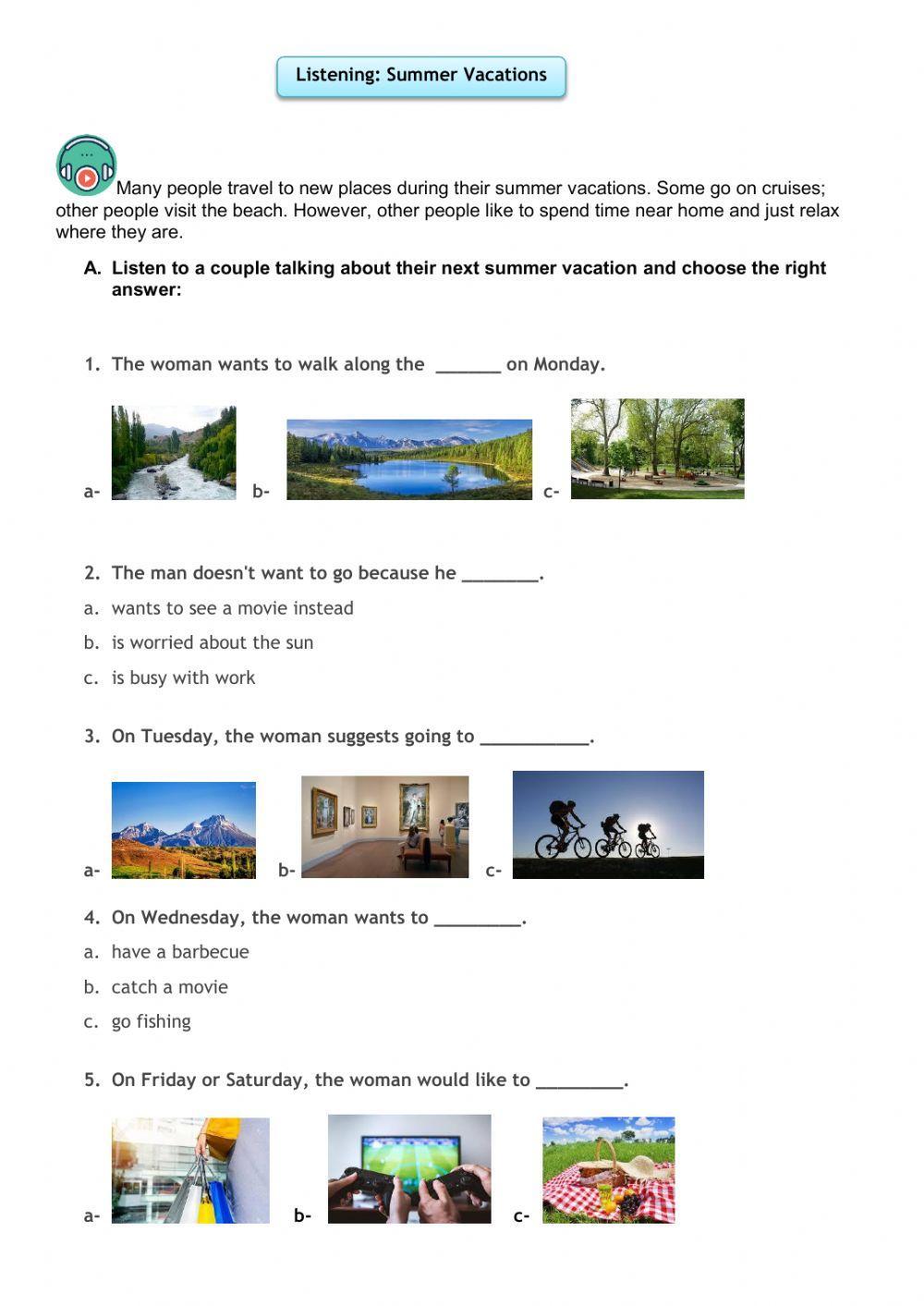 Listening: Summer vacation
