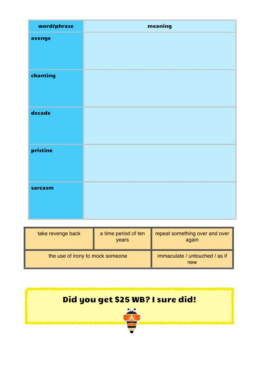 Vocabulary workbook p3-4 Part F