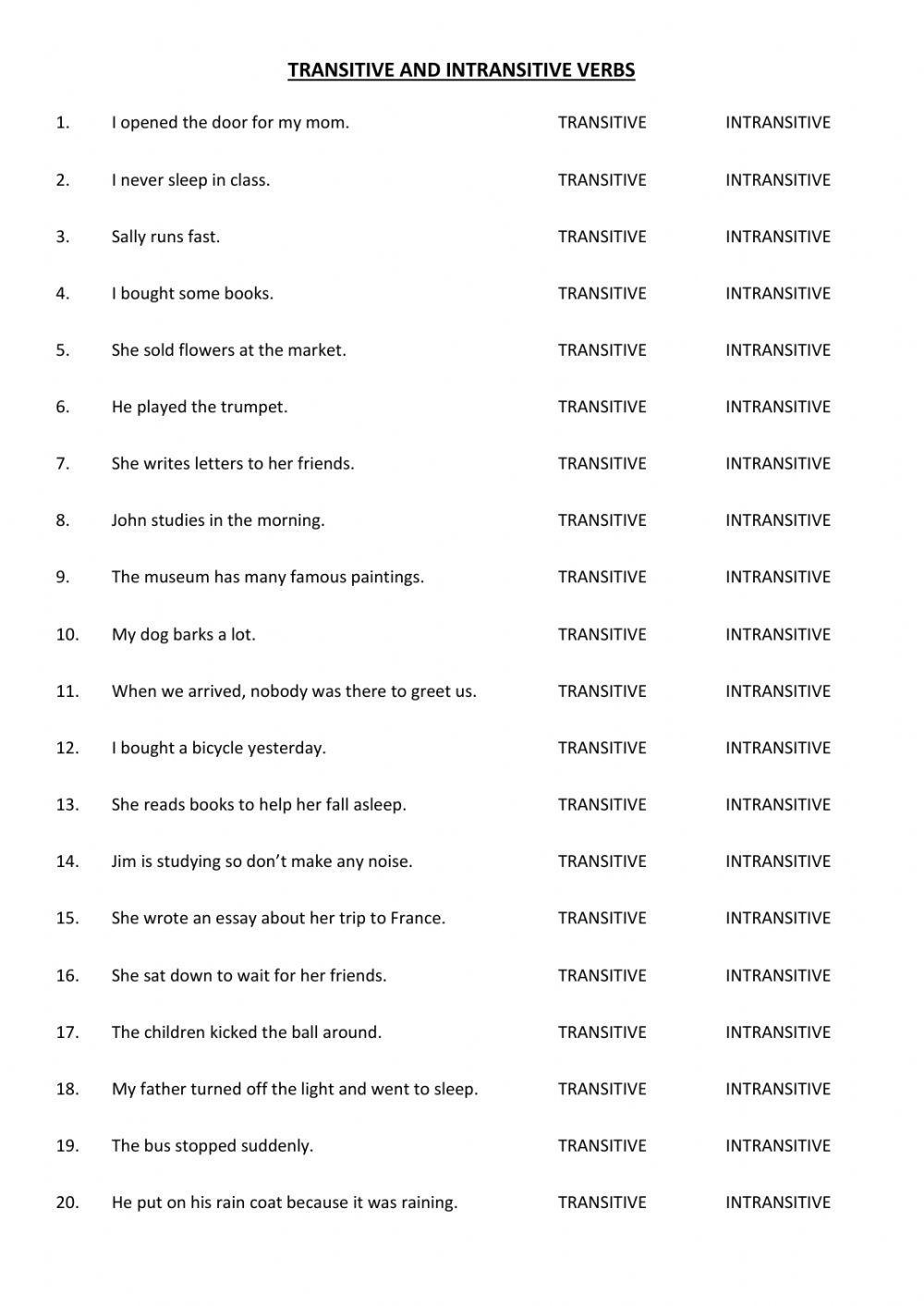 Transitive and Intransitive Verbs