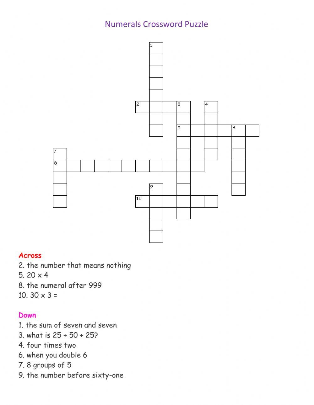 Numeral Crossword Puzzle