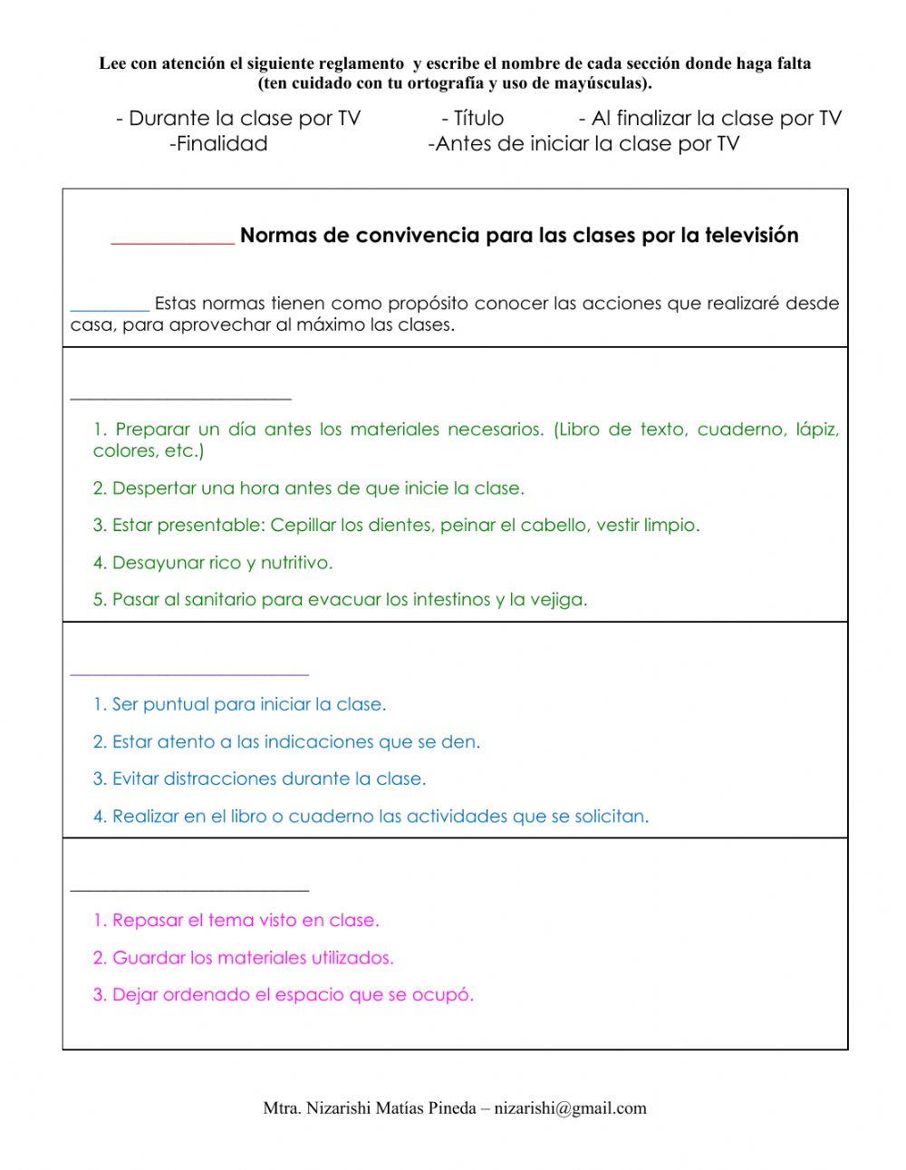 Normas de convivencias para las clases por la TV