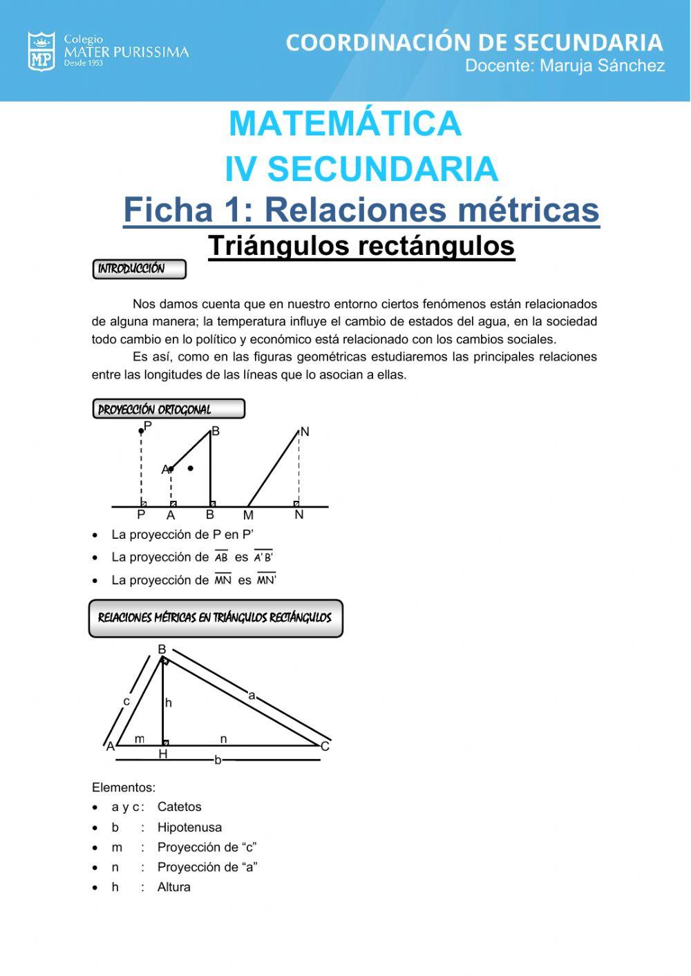 Relaciones métricas en el triangulo rectángulo