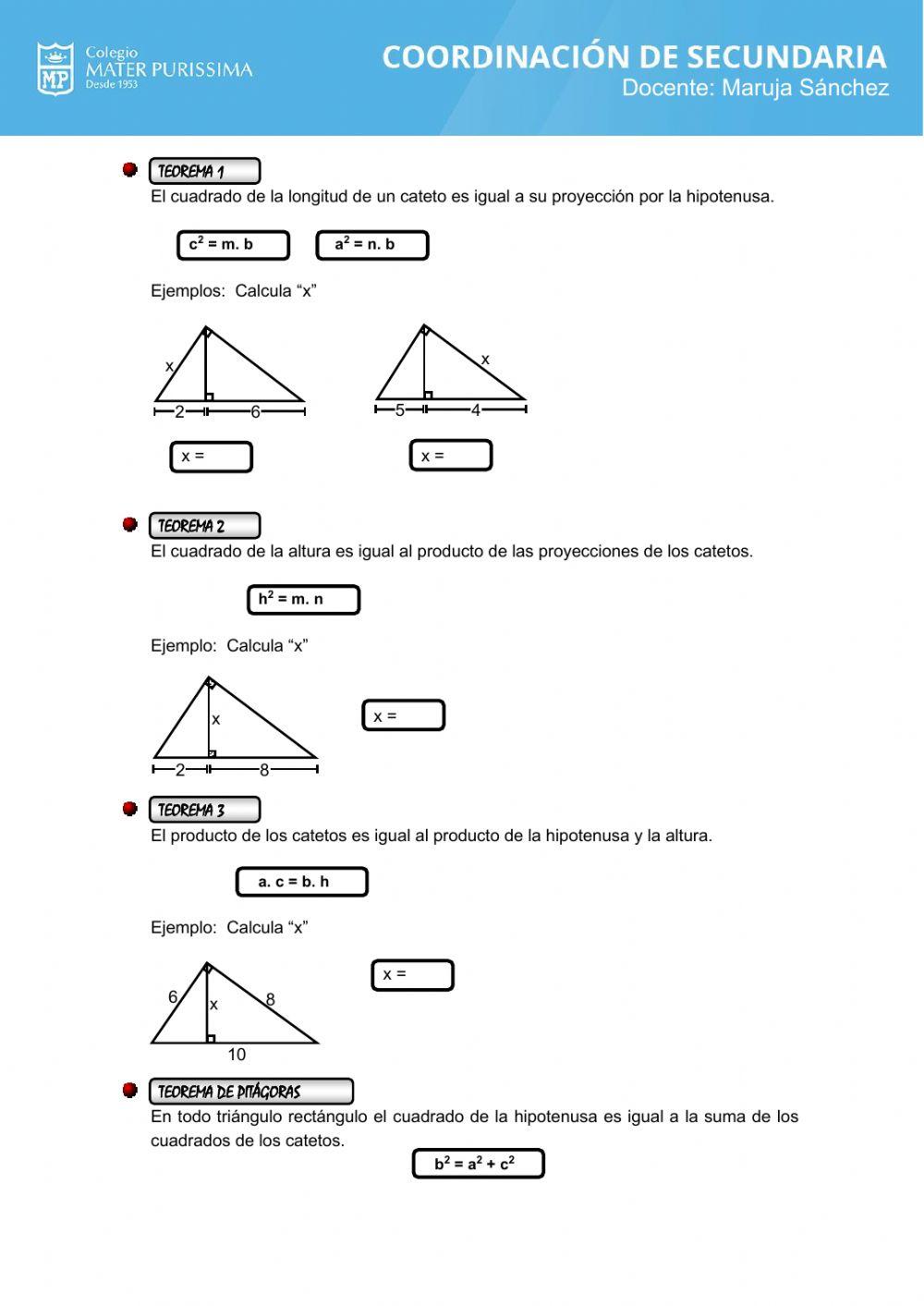 Relaciones métricas en el triangulo rectángulo