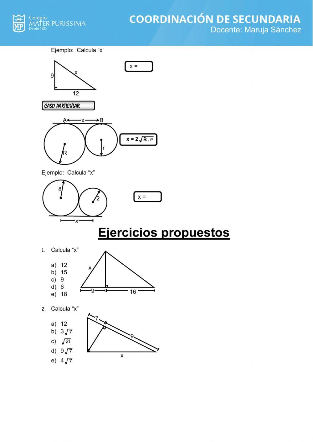 Relaciones métricas en el triangulo rectángulo