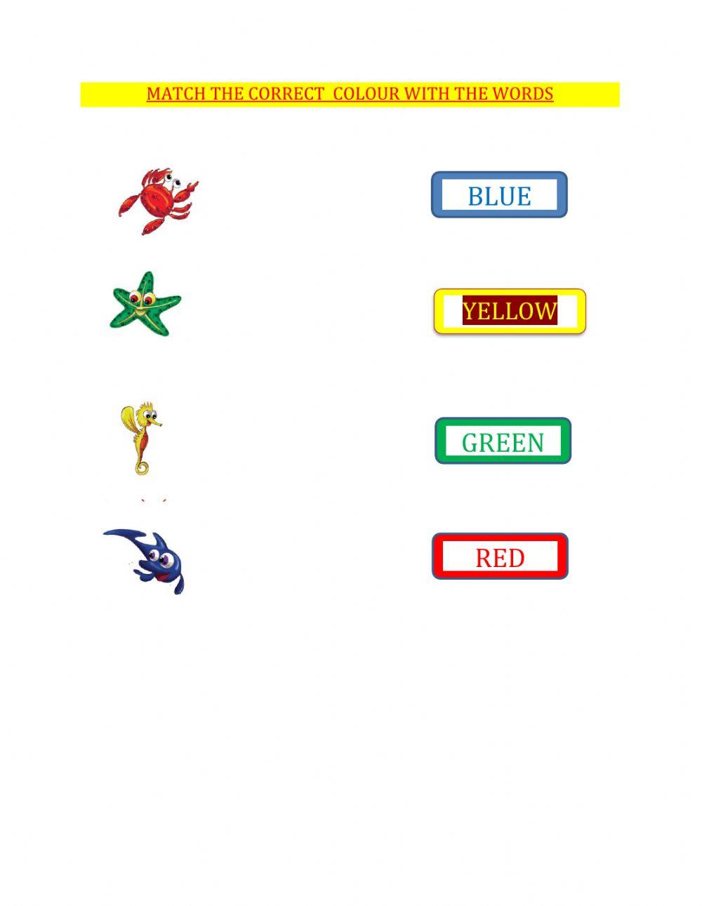 Term - i - english - std - i - match the correct  colour with the words - pg no 113